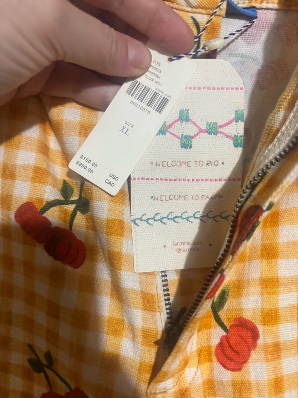 Farm Rio x Anthropologie Yellow Gingham Wide-Leg Pants with Cherry Print NWT XL - Picture 6 of 7
